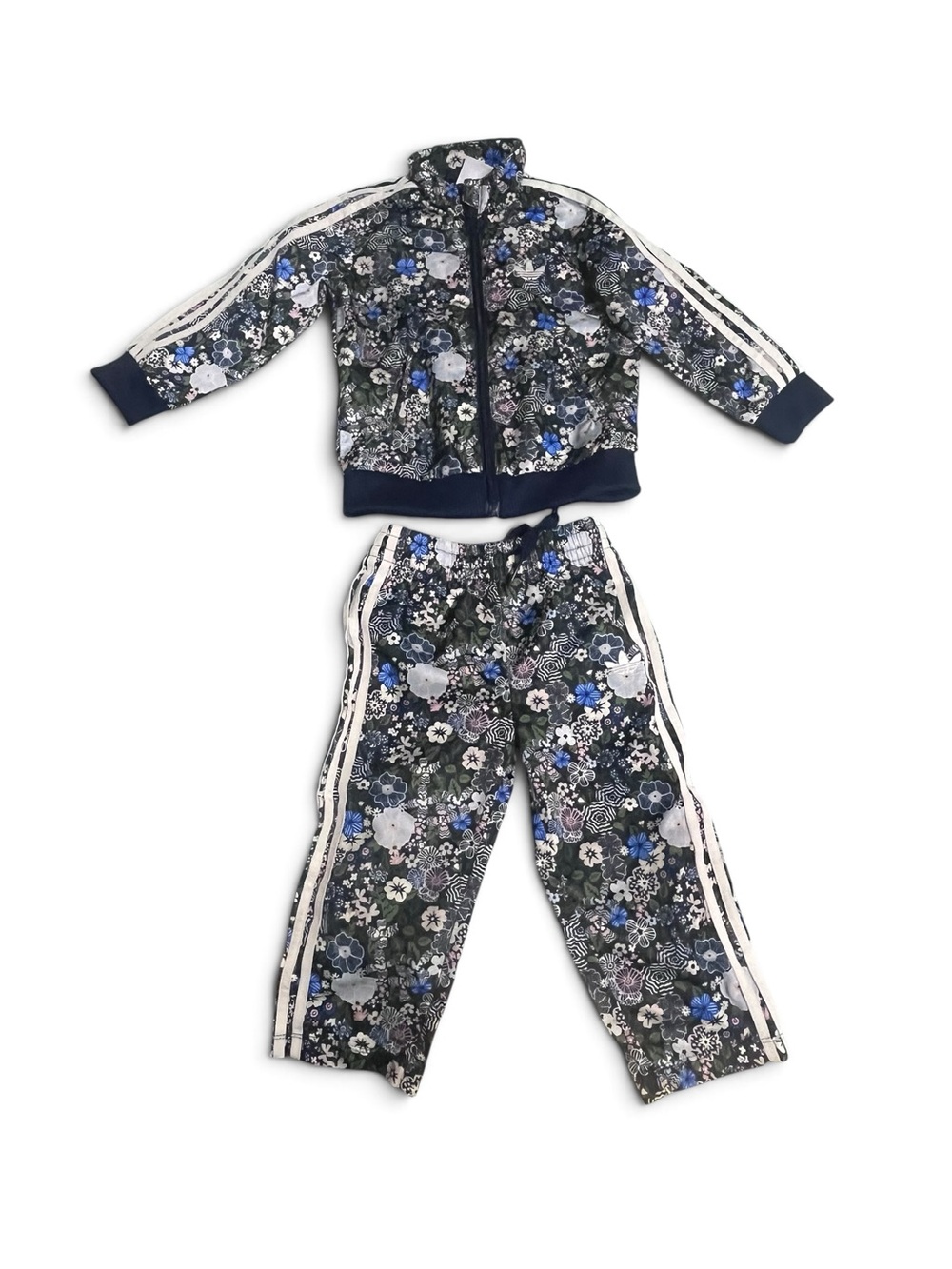 adidas Kids Floral Track Jacket and Pants Set - Navy, Blue, White